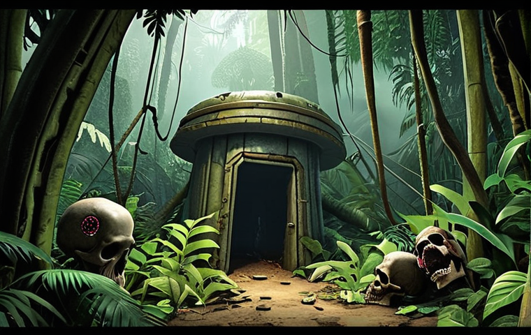 **

A cleverly concealed pitfall trap in a lush jungle biome. Pressure plates are disguised with jungle leaves, triggering a piston mechanism to open a hidden hole. Below, several zombies and skeletons are trapped, some with humorous expressions of dismay. The overall scene should be brightly lit and inviting, belying the danger hidden within.  Focus on the ingenuity of the design and the humor of the situation.

**