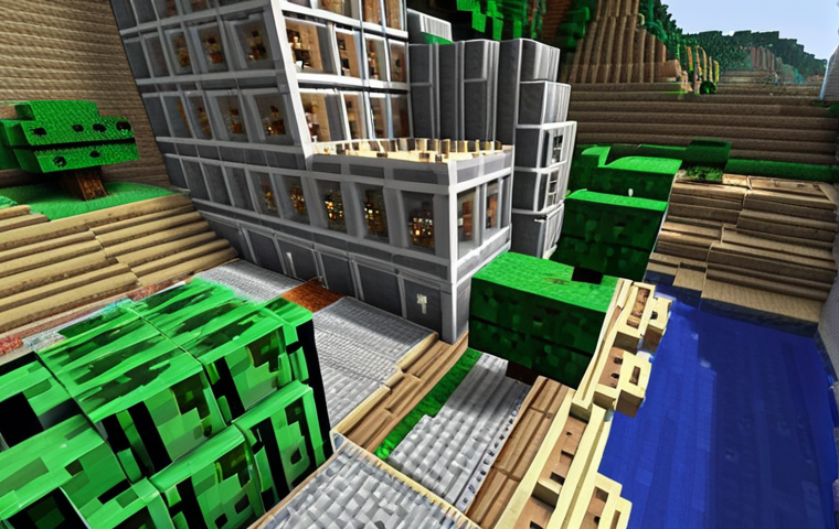 ** A Minecraft world with a massive wall being automatically generated around a city, blocks flying into place. Focus on the automation aspect, showcasing the speed and efficiency of a WorldEdit script.

**