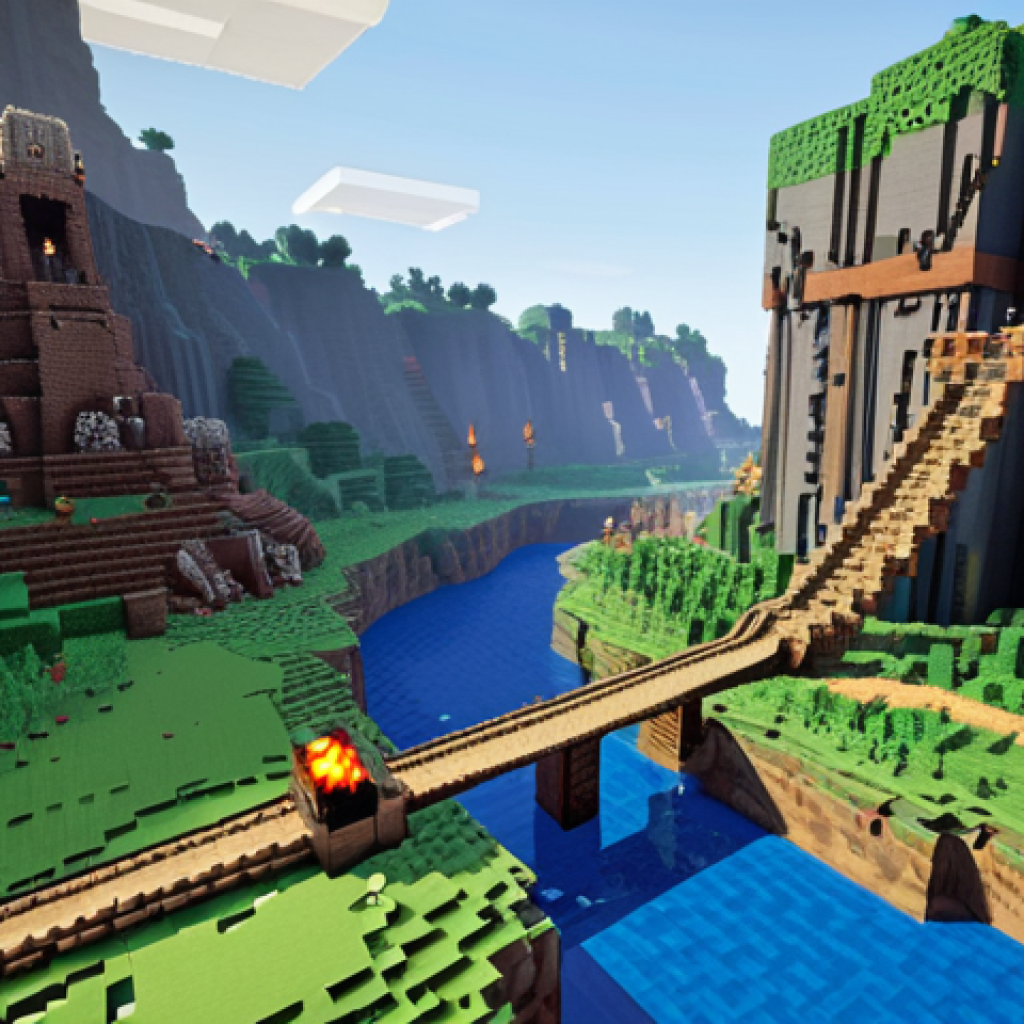 A strategic Minecraft Tower Defense map. A winding, block-based path for various mobs, integrating natural terrain elements like a flowing river and towering cliffs. Early-stage arrow towers and TNT towers are strategically placed along the path, actively defending against an incoming wave of zombies and skeletons. The scene emphasizes intelligent map design and the initial stages of a creative defense. Vibrant, detailed block art style, reminiscent of in-game screenshots.