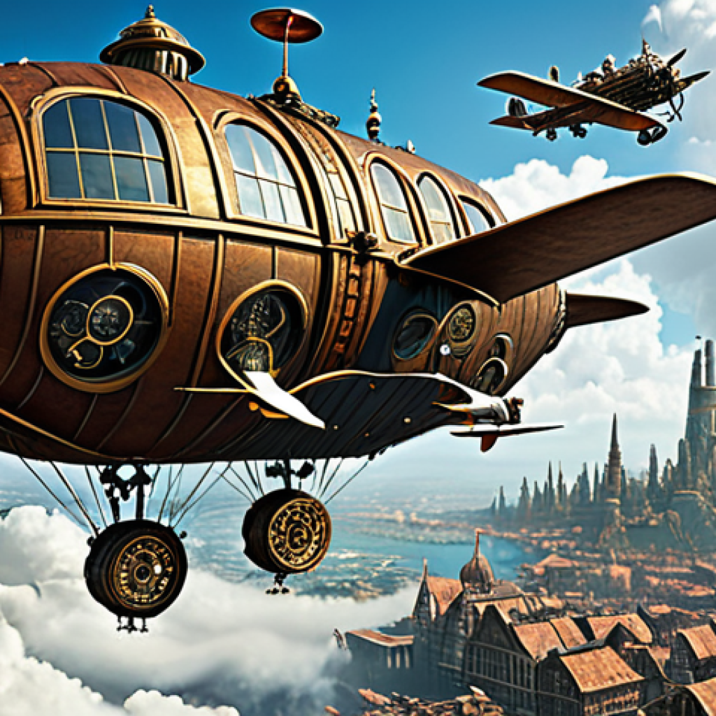 Steampunk Flying City**

"A vast, intricate steampunk flying city in the clouds, with gears, dirigibles, and clockwork mechanisms, fully clothed inhabitants going about their day, safe for work, appropriate content, perfect anatomy, correct proportions, professional digital art, high quality, family-friendly."

**