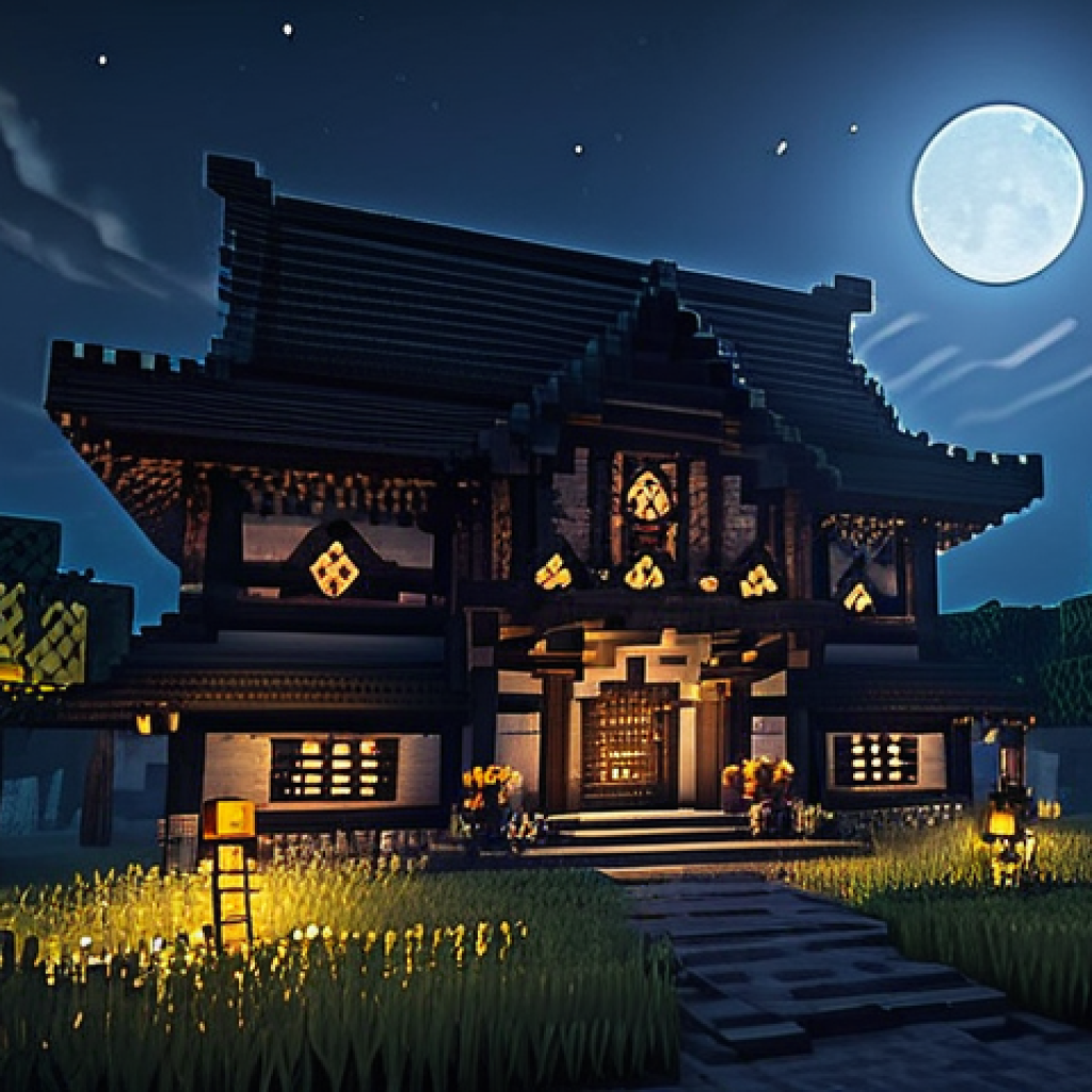 마인크래프트 크리퍼 방어법 - **Prompt:** "A serene and secure Minecraft base illuminated extensively at night. The base, built wi...