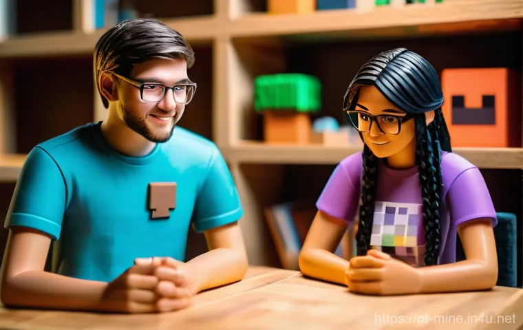 마인크래프트 팬 아트 활용 - An intricately rendered scene in an "advanced pixel art" style, depicting a group of diverse Minecra...