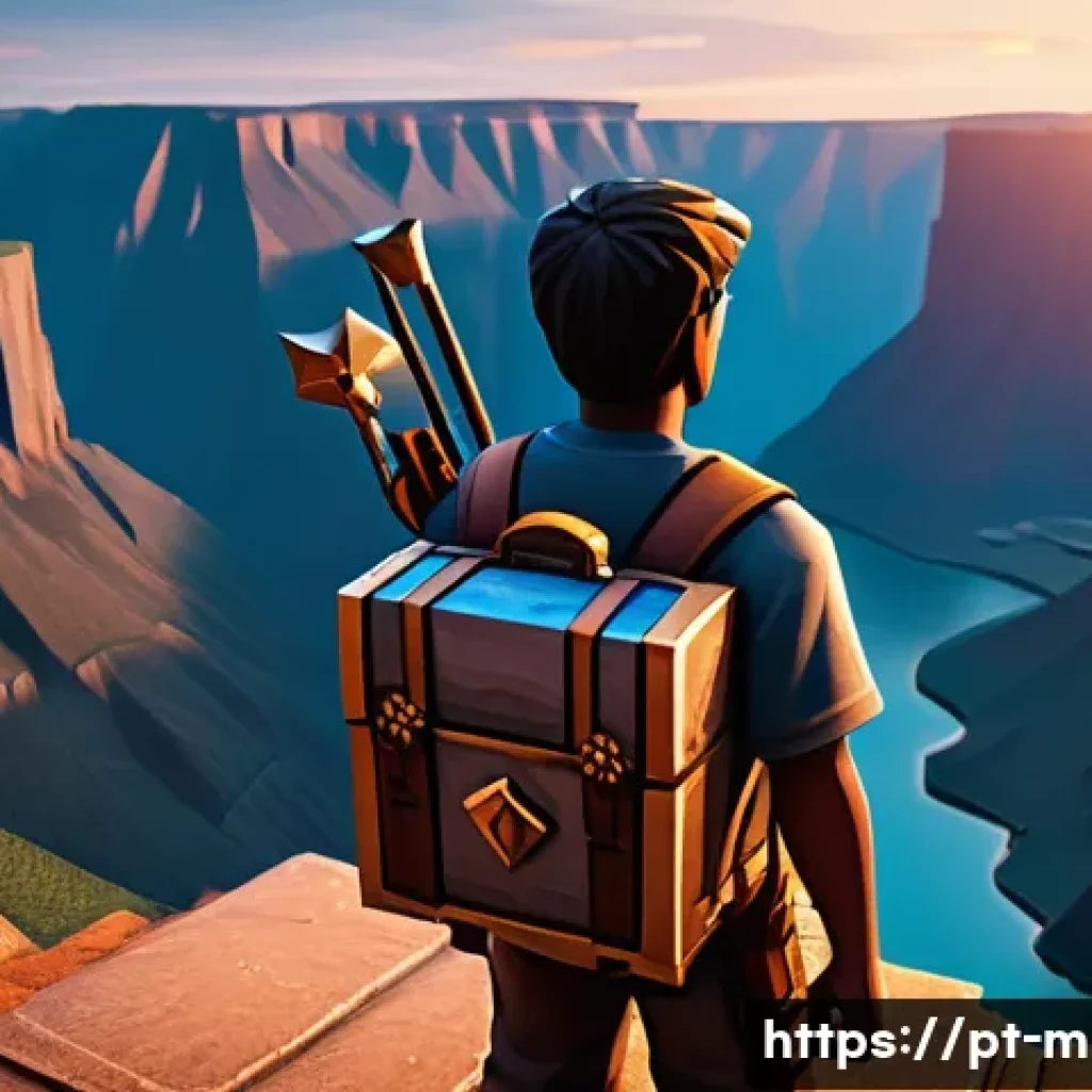 마인크래프트 협곡 탐험 팁 - A skilled Minecraft explorer standing at the edge of a vast canyon during sunset, wearing sturdy iro...