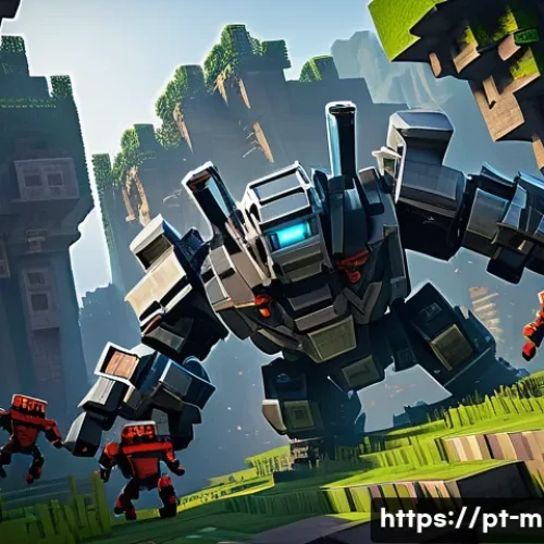 마인크래프트 몹 싸움 시뮬레이션 - A dynamic Minecraft battle scene showcasing a strategic clash between various mobs: a group of armor...