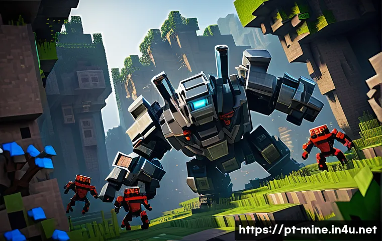 마인크래프트 몹 싸움 시뮬레이션 - A dynamic Minecraft battle scene showcasing a strategic clash between various mobs: a group of armor...