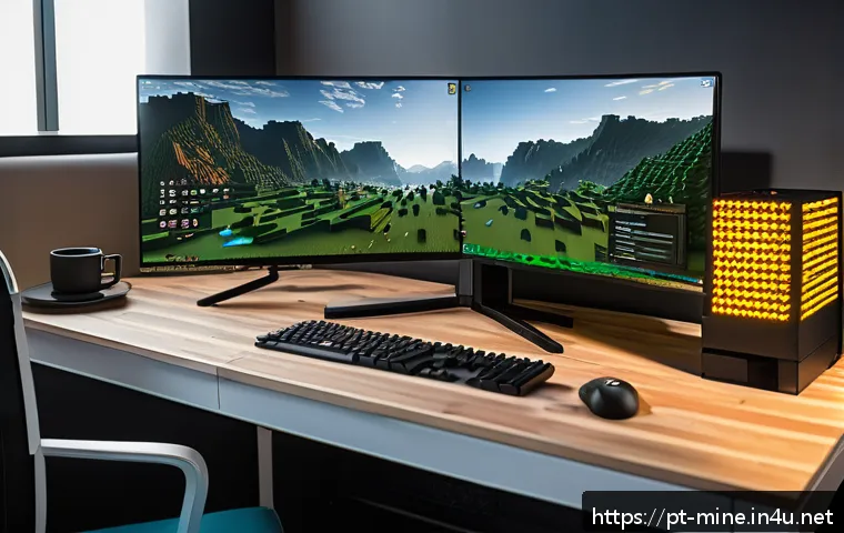 마인크래프트 최적화 설정 팁 - A cozy gaming setup featuring a mid-range PC optimized for Minecraft performance, with a sleek black...