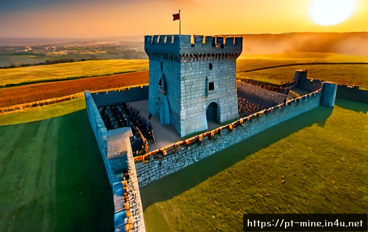 Home 17 마인크래프트 공성전 시뮬레이션 - Photorealistic cinematic medieval block-built siege simulation, a large stone fortress on a grassy h...