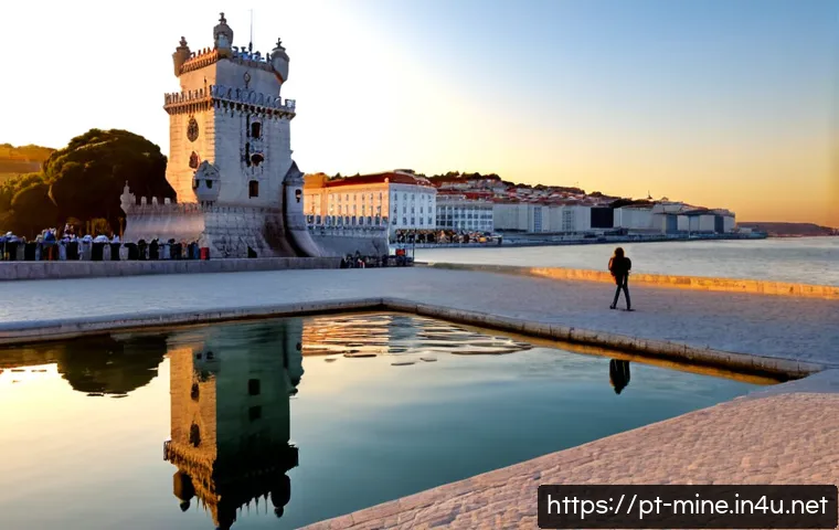 Home 26 마인크래프트 현실 건축물 재현 - Photorealistic wide-angle scene of a detailed voxel-style recreation of Lisbon’s Belém Tower built f...