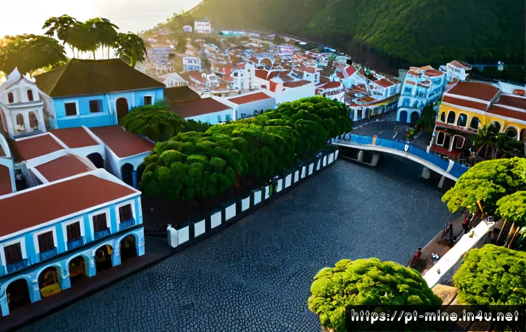마인크래프트 타운 설계법 - Photorealistic isometric view of a carefully planned block-built tropical town inspired by Brazilian...